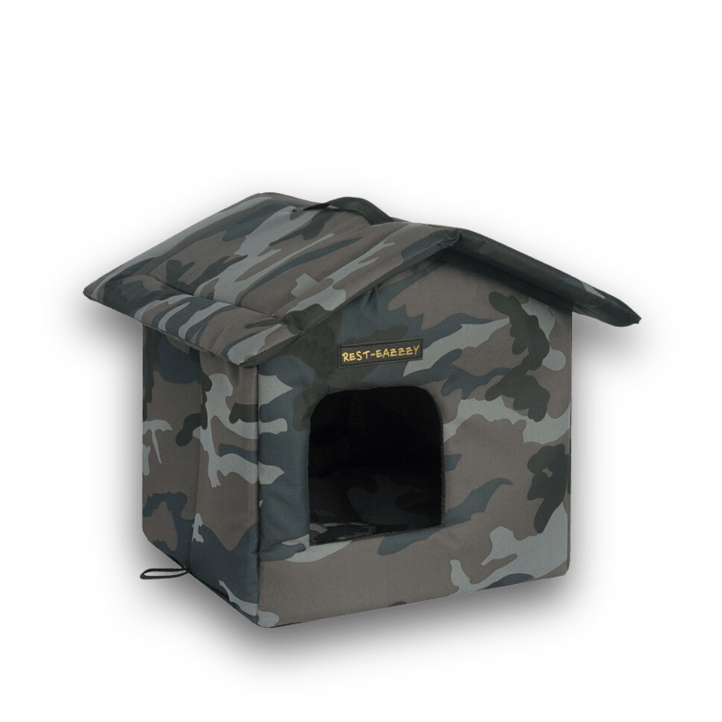 Coussin | Niche Extérieur pour Chat Gris Camouflage / 33CM x 33CM x 35CM