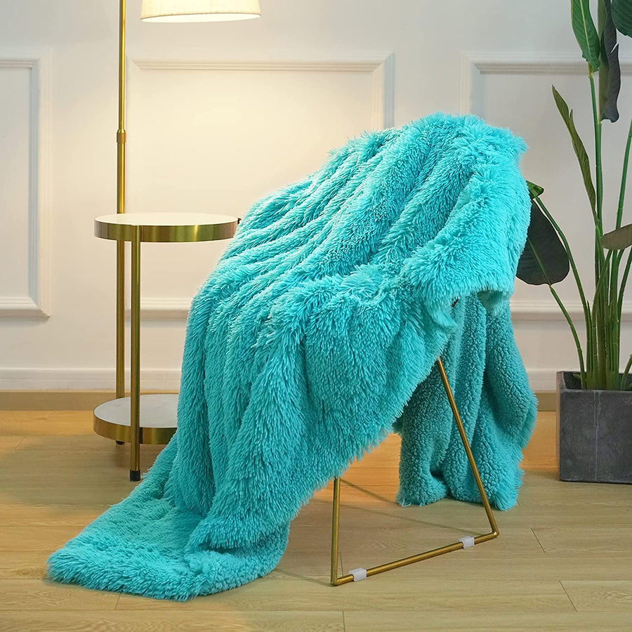 Plaid | Plaid Fluffy Turquoise / 127cmx152cm